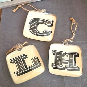 Pottery Barn glass initial ornaments Glass bubble style L, C, H
